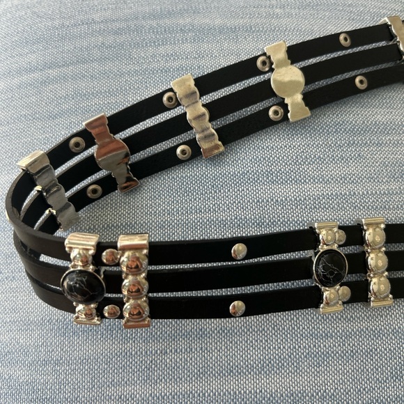 Maje Black Leather Belt with Black stones and Silver hardware - Picture 3 of 16